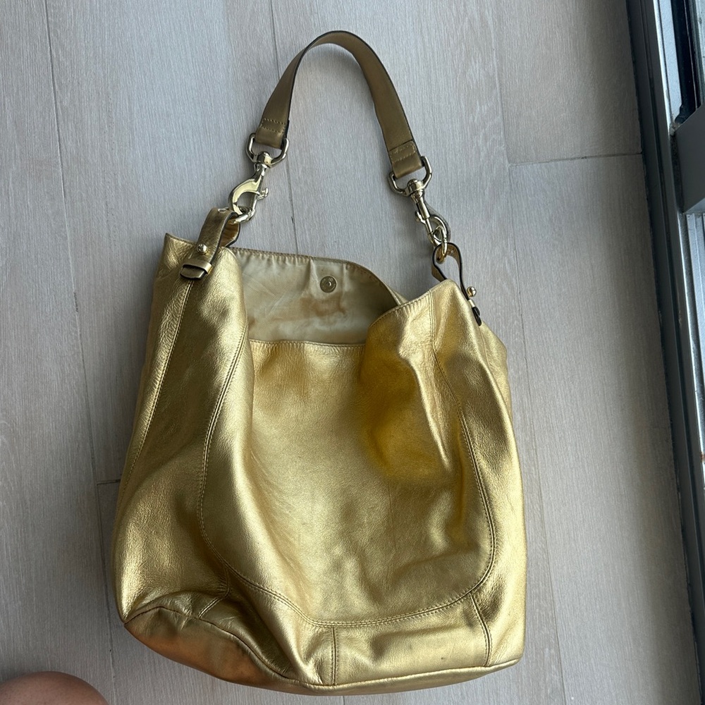 Gold Leather Ralph Lauren Tote Bag